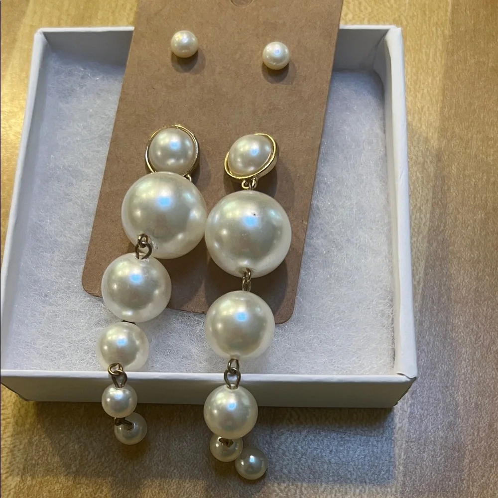 ( 0441) Elegant Pearl Drop Earrings - Picture 5 of 11